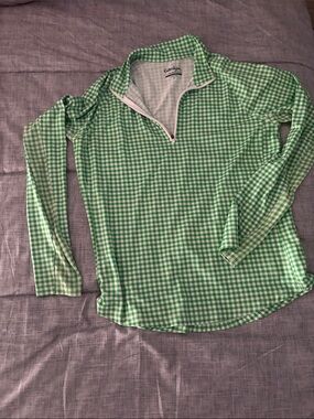 Walter Hagen Green Gingham Long-Sleeve Half-Zip Top